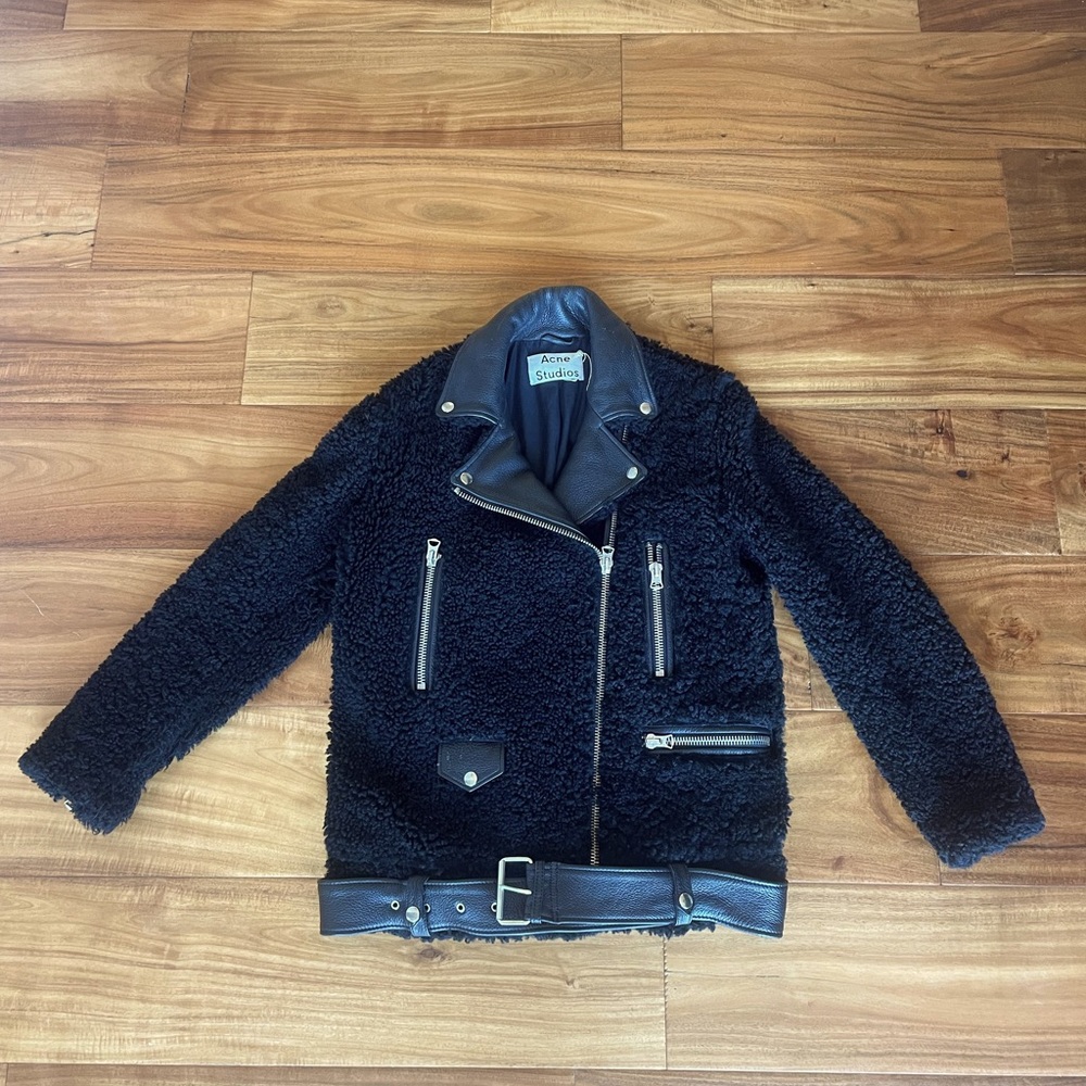 Acne Studios More Teddy AW14 Black Leather and Shearling Moto Jacket